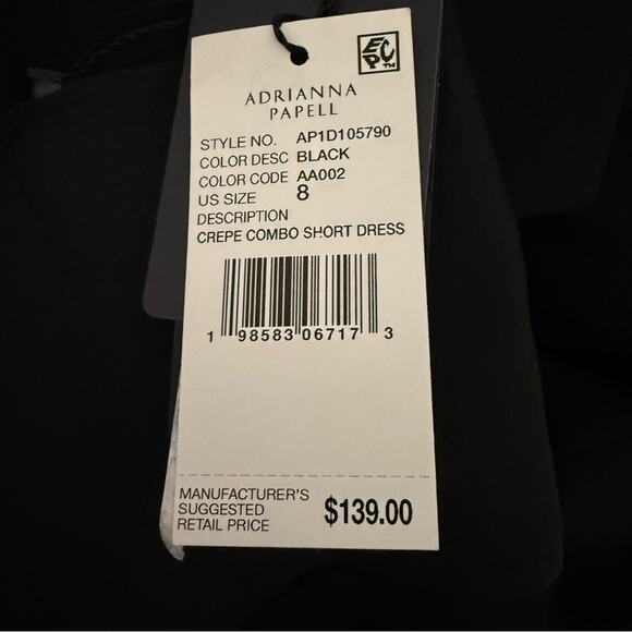 Adrianna Papell Women’s Crepe Combo Short Dress Black Sz 8 - Picture 8 of 10